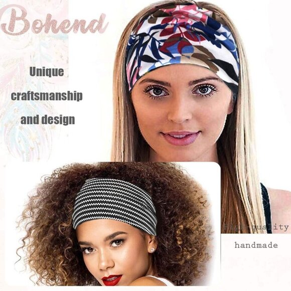 Wide Boho Cotton Headbands 8 pcs Stretchy No Slip Hairbands for Women main image 5